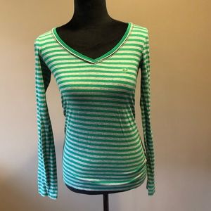 Lacoste long sleeved striped shirt, green & gray